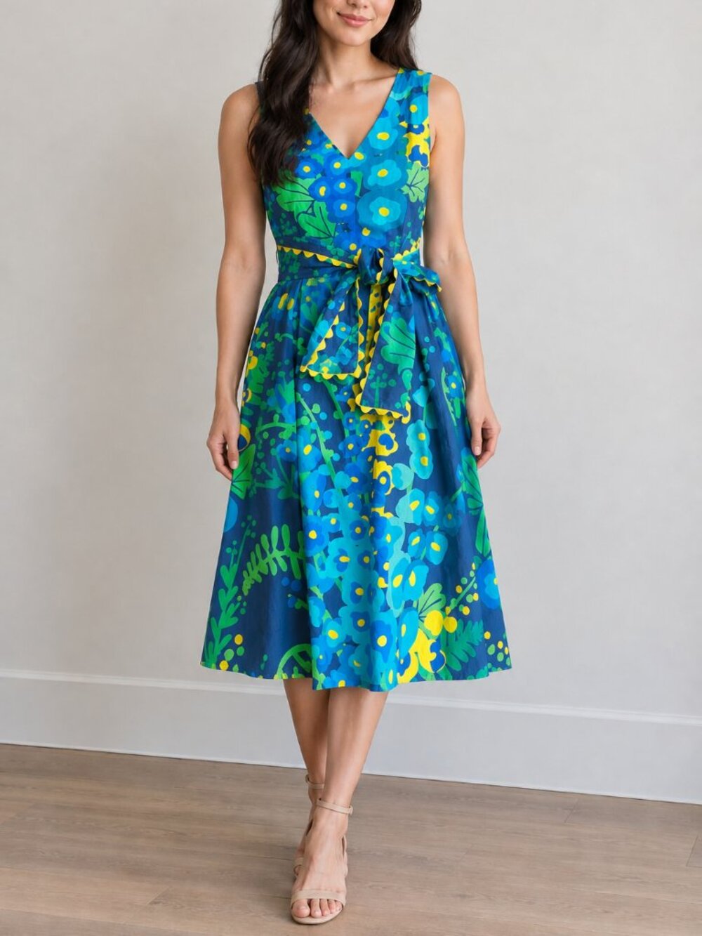 NWT Lesley Evers dress XS blue green floral